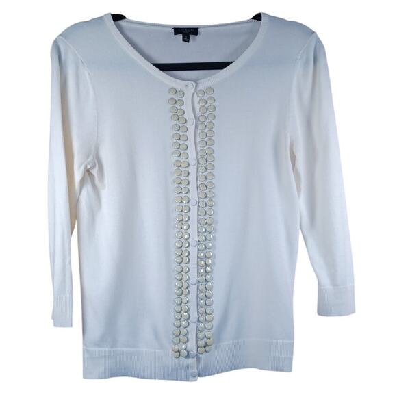 Talbots Sweaters - Talbots Petites Cream Beaded Cardigan Sweater White Ivory Button Front Size S